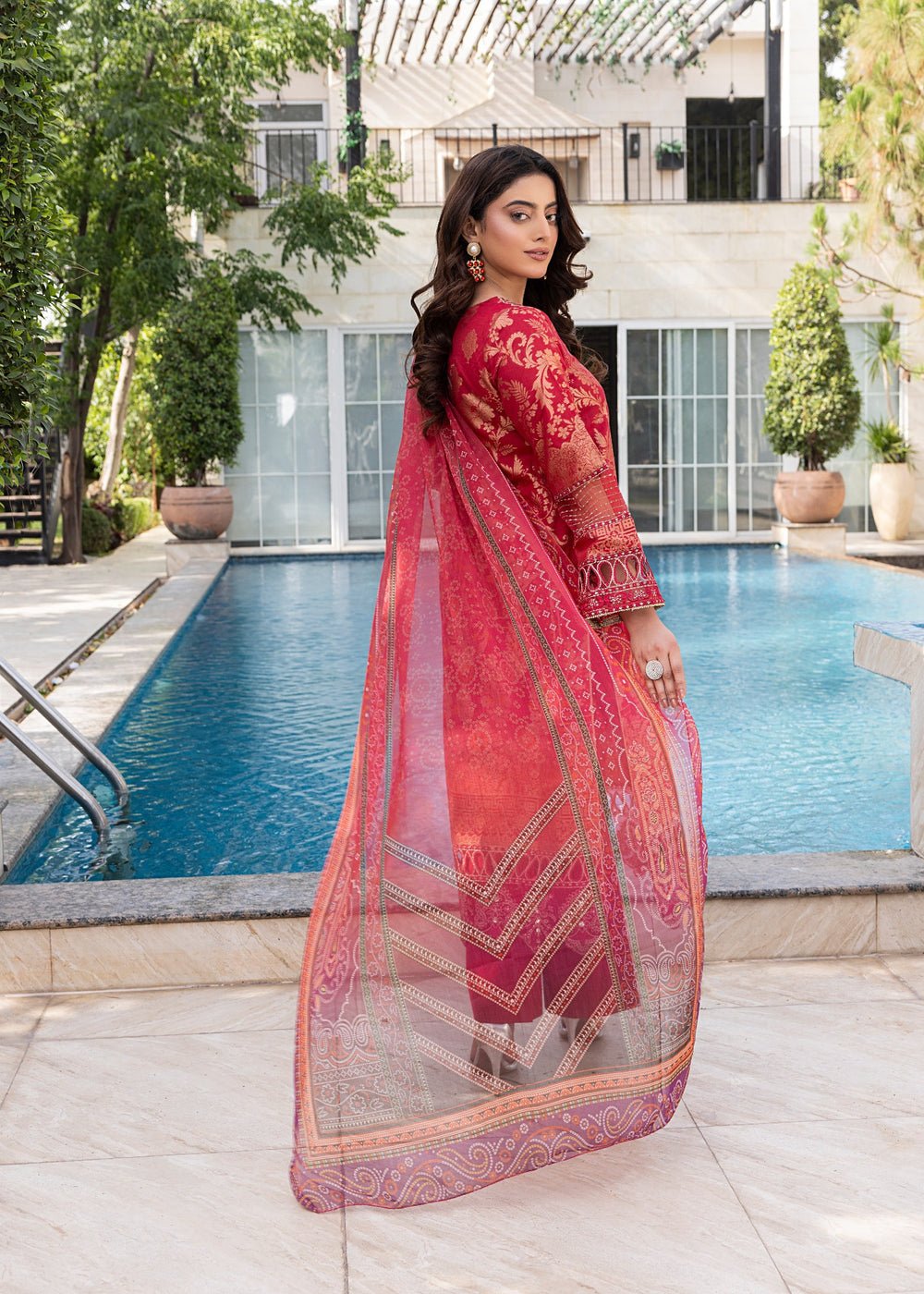 Diara Couture | Eid Lawn 26 | EID. PEARL - ZD-17-Brand:Diara Couture-Type:Ladies Clothes-Red-Jacquard-House of Maryam- Buy in UK, USA