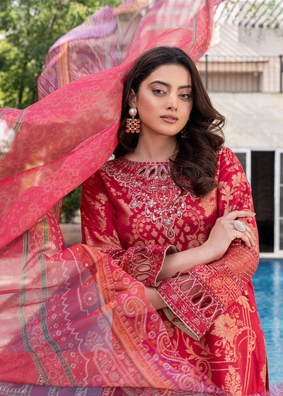 Diara Couture | Eid Lawn 26 | EID. PEARL - ZD-17-Brand:Diara Couture-Type:Ladies Clothes-Red-Jacquard-House of Maryam- Buy in UK, USA