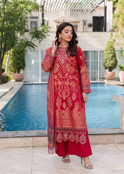 Diara Couture | Eid Lawn 26 | EID. PEARL - ZD-17-Brand:Diara Couture-Type:Ladies Clothes-Red-Jacquard-House of Maryam- Buy in UK, USA