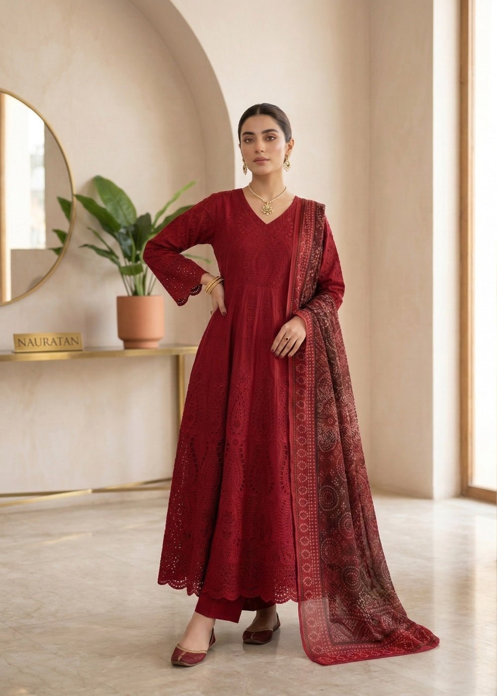 Diara Couture | Eid Lawn 26 | EID. RIHAM - C-4780-Brand:Diara Couture-Type:Ladies Clothes-Deep Red-Cotton-House of Maryam- Buy in UK, USA