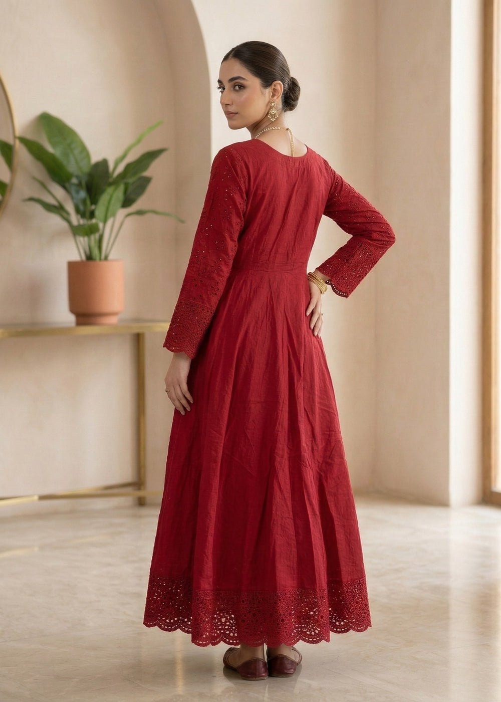 Diara Couture | Eid Lawn 26 | EID. RIHAM - C-4780-Brand:Diara Couture-Type:Ladies Clothes-Deep Red-Cotton-House of Maryam- Buy in UK, USA