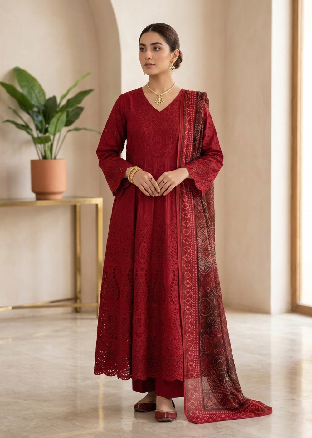 Diara Couture | Eid Lawn 26 | EID. RIHAM - C-4780-Brand:Diara Couture-Type:Ladies Clothes-Deep Red-Cotton-House of Maryam- Buy in UK, USA