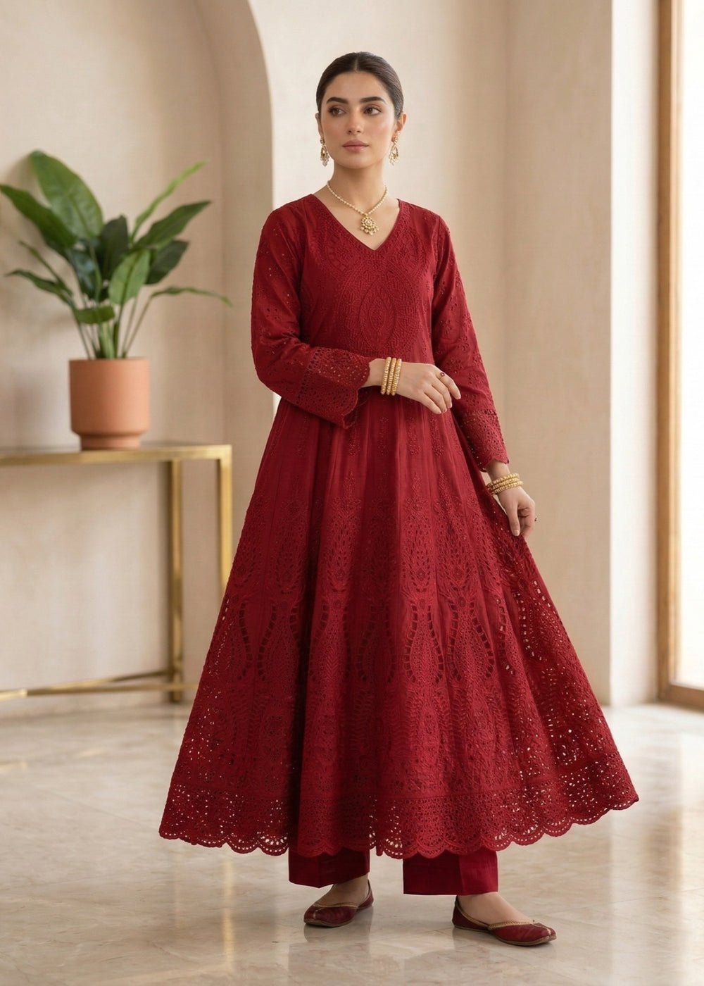 Diara Couture | Eid Lawn 26 | EID. RIHAM - C-4780-Brand:Diara Couture-Type:Ladies Clothes-Deep Red-Cotton-House of Maryam- Buy in UK, USA
