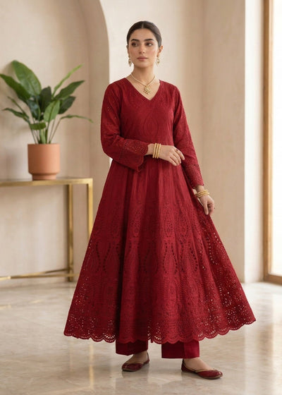 Diara Couture | Eid Lawn 26 | EID. RIHAM - C-4780-Brand:Diara Couture-Type:Ladies Clothes-Deep Red-Cotton-House of Maryam- Buy in UK, USA