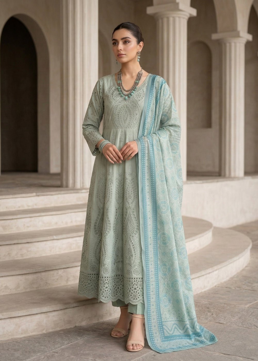 Diara Couture | Eid Lawn 26 | EID. RIHAM - C-4780-Brand:Diara Couture-Type:Ladies Clothes-Sky Blue-Cotton-House of Maryam- Buy in UK, USA