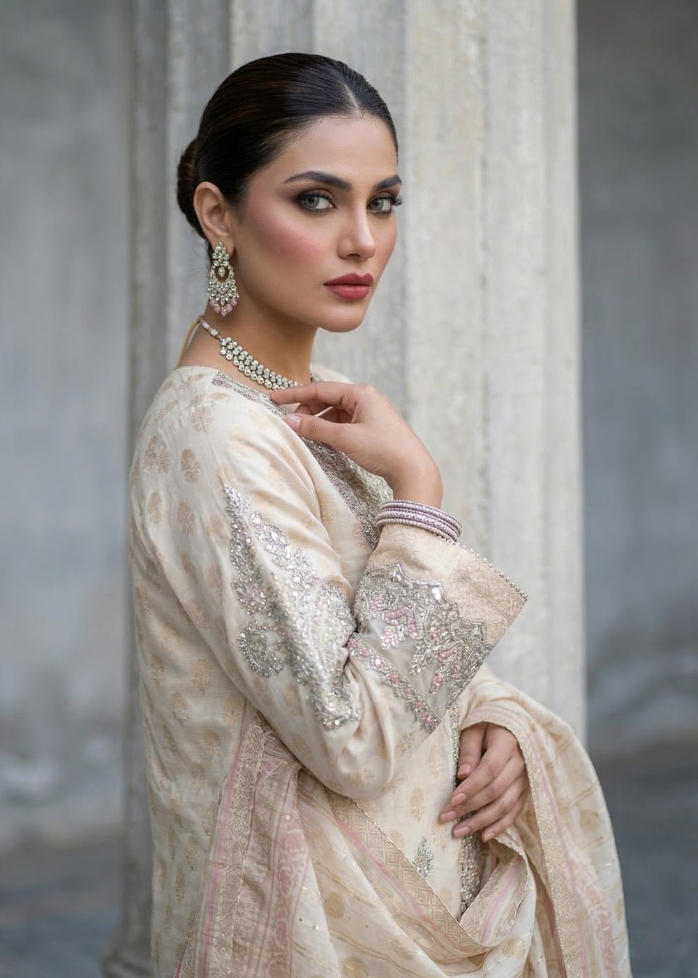 Diara Couture | Eid Lawn 26 | EID. SHARMEEN-Brand:Diara Couture-Type:Ladies Clothes-Ivory-Jacquard-House of Maryam- Buy in UK, USA