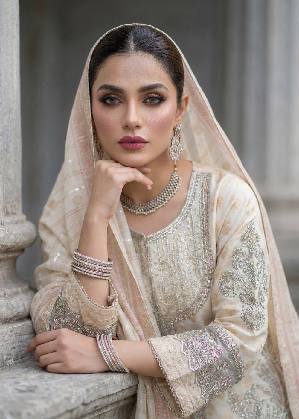 Diara Couture | Eid Lawn 26 | EID. SHARMEEN-Brand:Diara Couture-Type:Ladies Clothes-Ivory-Jacquard-House of Maryam- Buy in UK, USA