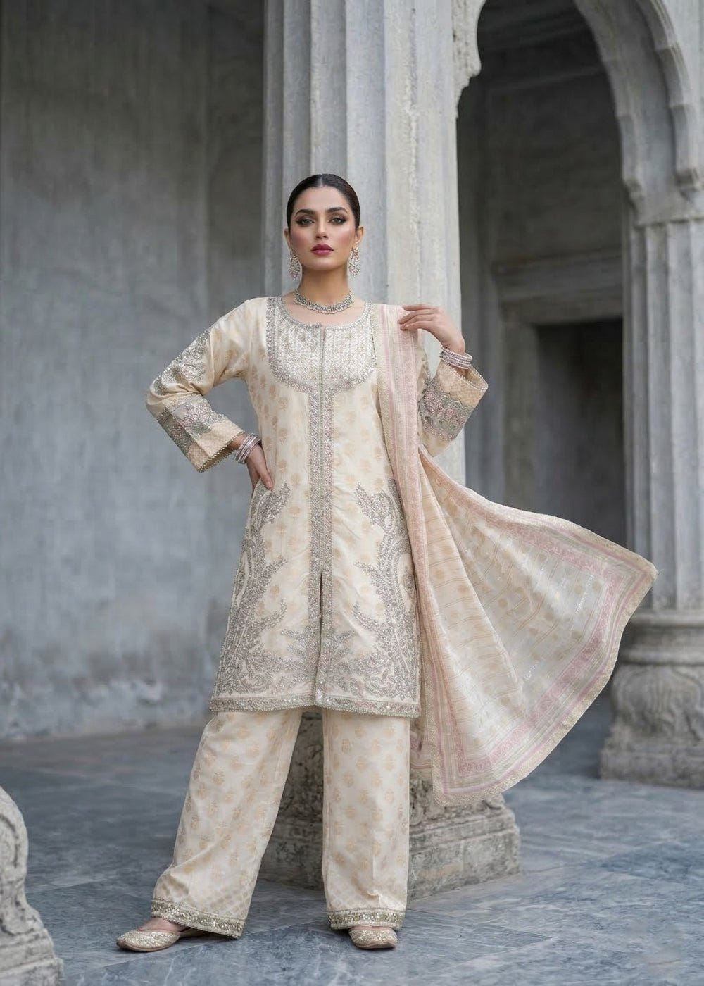Diara Couture | Eid Lawn 26 | EID. SHARMEEN-Brand:Diara Couture-Type:Ladies Clothes-Ivory-Jacquard-House of Maryam- Buy in UK, USA