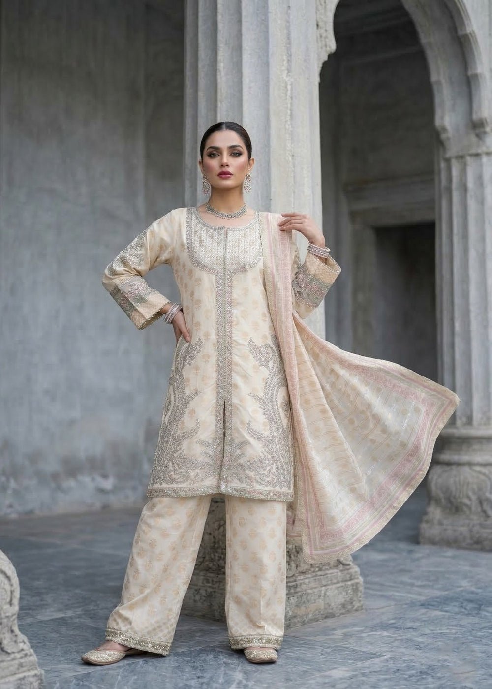 Diara Couture | Eid Lawn 26 | EID. SHARMEEN-Brand:Diara Couture-Type:Ladies Clothes-Ivory-Jacquard-House of Maryam- Buy in UK, USA