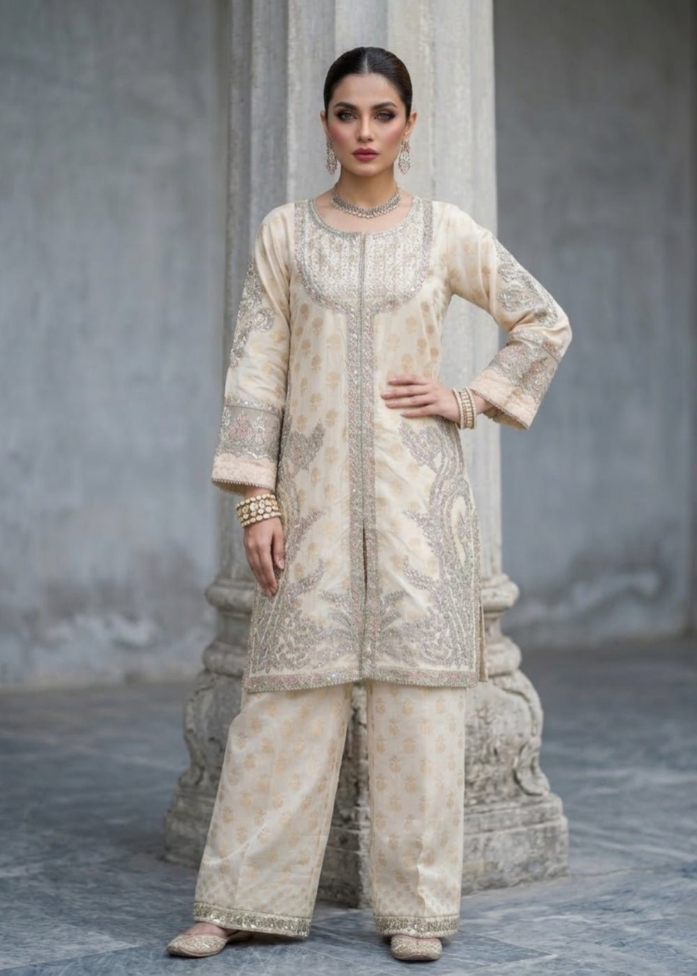 Diara Couture | Eid Lawn 26 | EID. SHARMEEN-Brand:Diara Couture-Type:Ladies Clothes-Ivory-Jacquard-House of Maryam- Buy in UK, USA