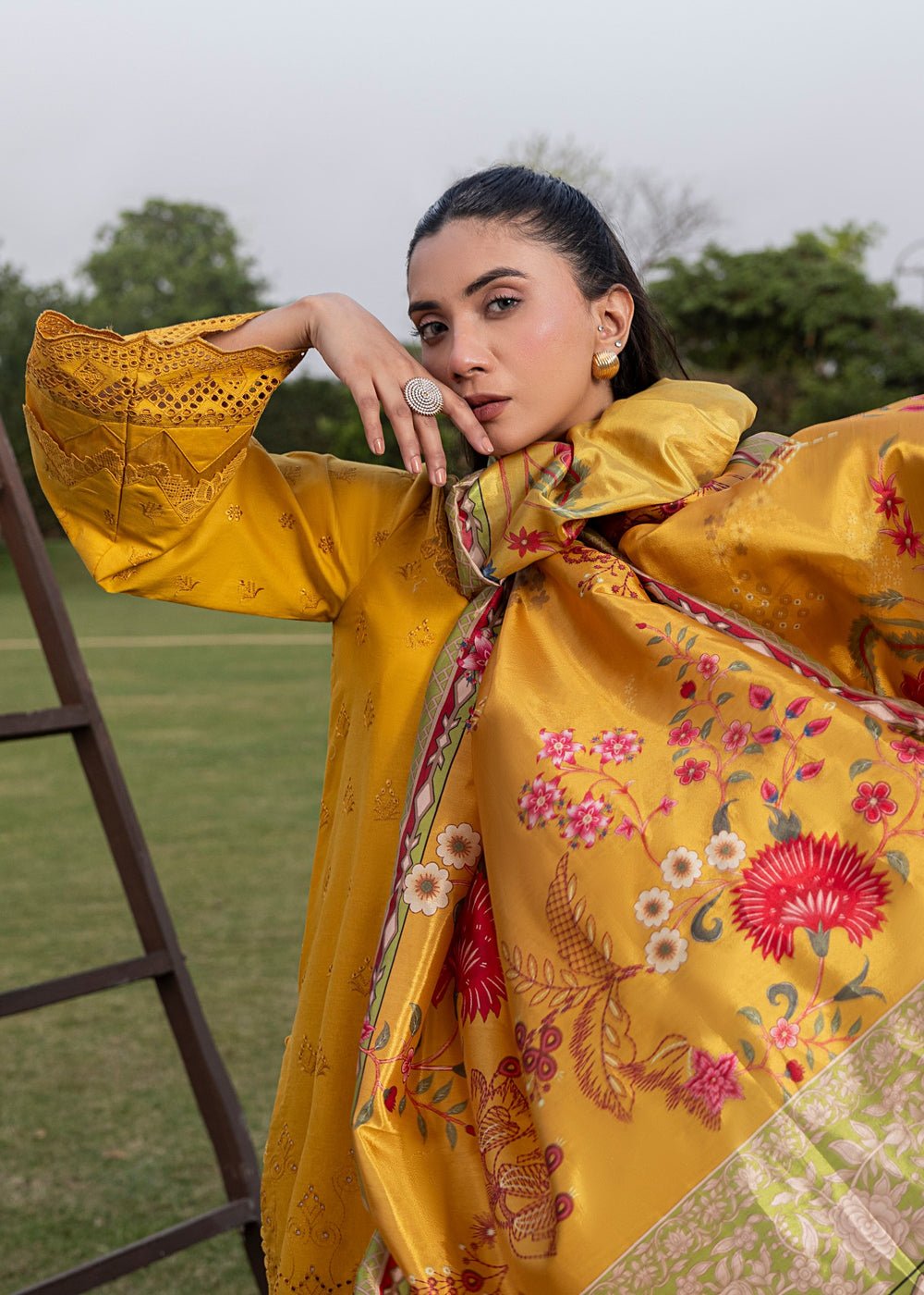 Diara Couture | Eid Lawn 26 |EID. ZELI - ZD-5060-Brand:Diara Couture-Type:Ladies Clothes-Mustard Yellow-Cotton-House of Maryam- Buy in UK, USA