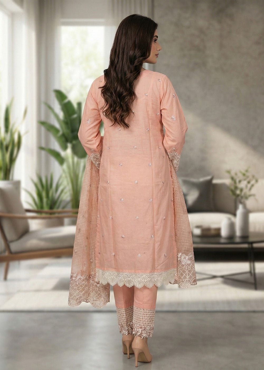 Diara Couture | Eid Lawn 26 | EID. ZOHAY - ZD-102-Brand:Diara Couture-Type:Ladies Clothes-Pale Peach-Lawn-House of Maryam- Buy in UK, USA
