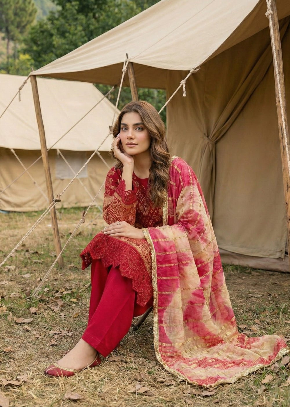Diara Couture | Eid Lawn 26 | GLEAM - ZD-19-Brand:Diara Couture-Type:Ladies Clothes-Red-Jacquard-House of Maryam- Buy in UK, USA