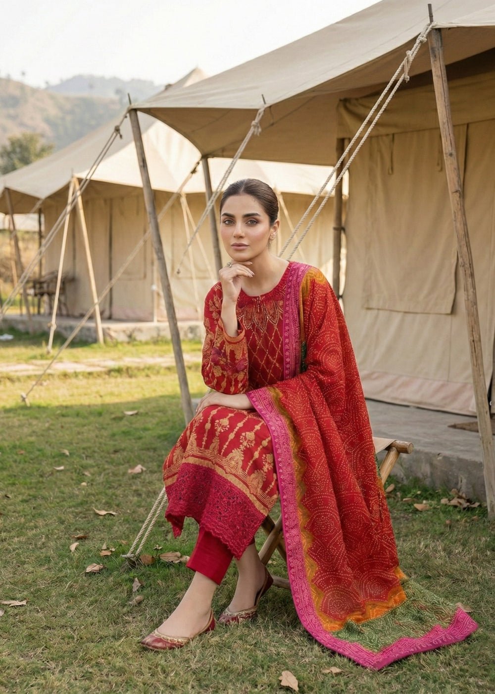 Diara Couture | Eid Lawn 26 | GLEAM - ZD-19-Brand:Diara Couture-Type:Ladies Clothes-Red-Lawn-House of Maryam- Buy in UK, USA