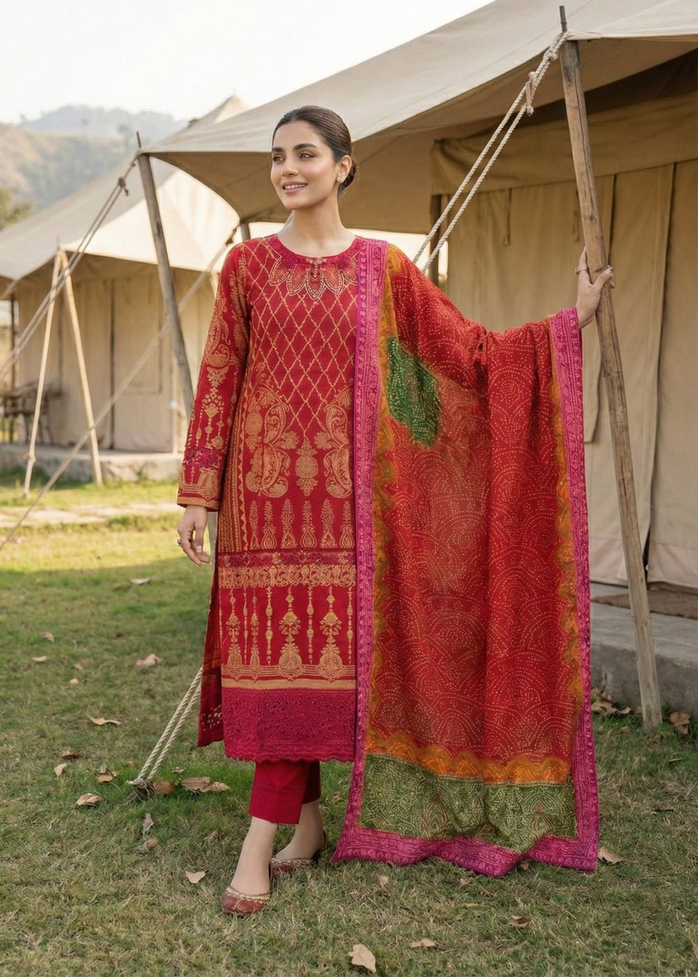 Diara Couture | Eid Lawn 26 | GLEAM - ZD-19-Brand:Diara Couture-Type:Ladies Clothes-Red-Lawn-House of Maryam- Buy in UK, USA