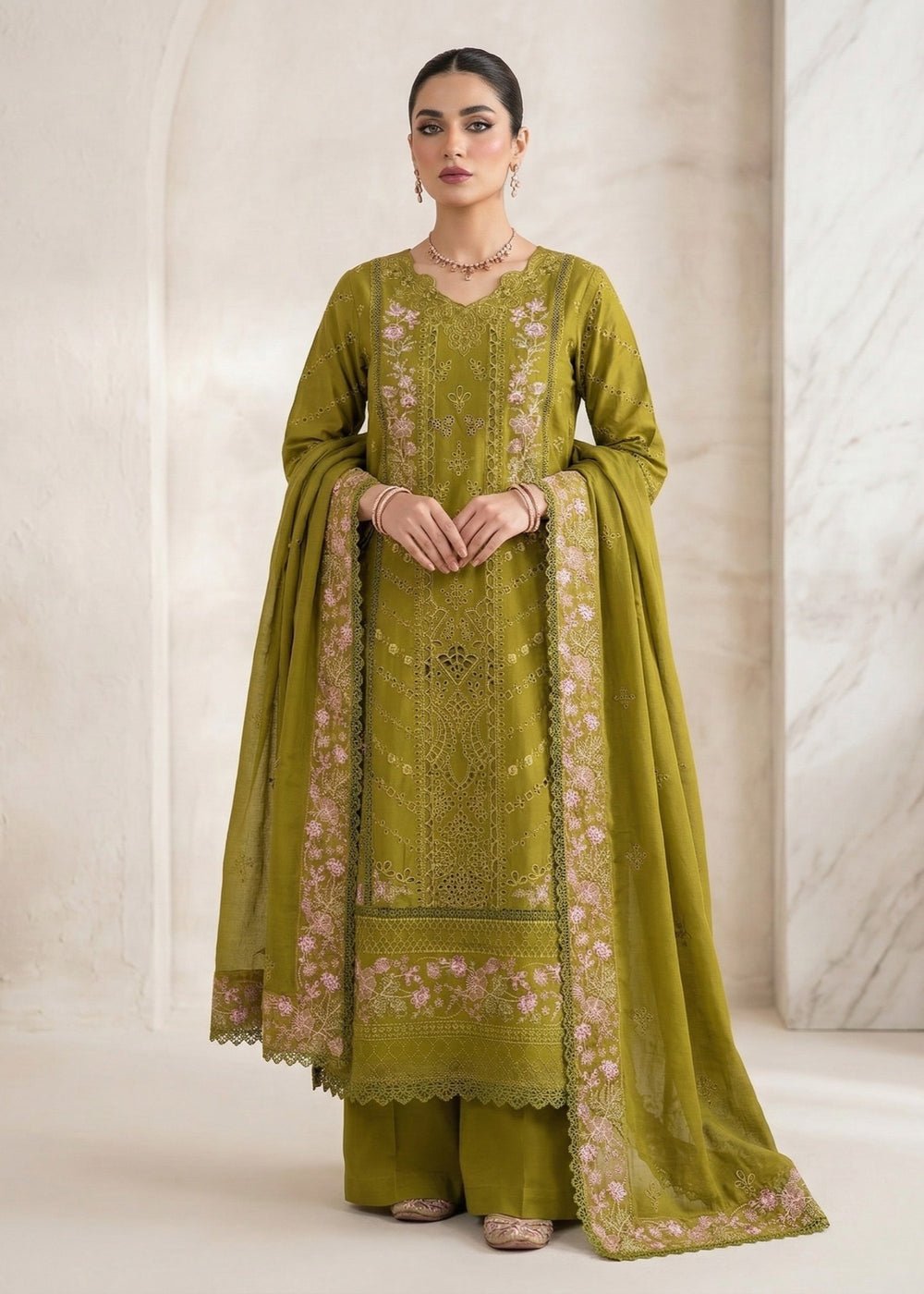 Diara Couture | Eid Lawn 26 | LAWN - LP-07-Brand:Diara Couture-Type:Ladies Clothes-Mehndi Green-Lawn-House of Maryam- Buy in UK, USA
