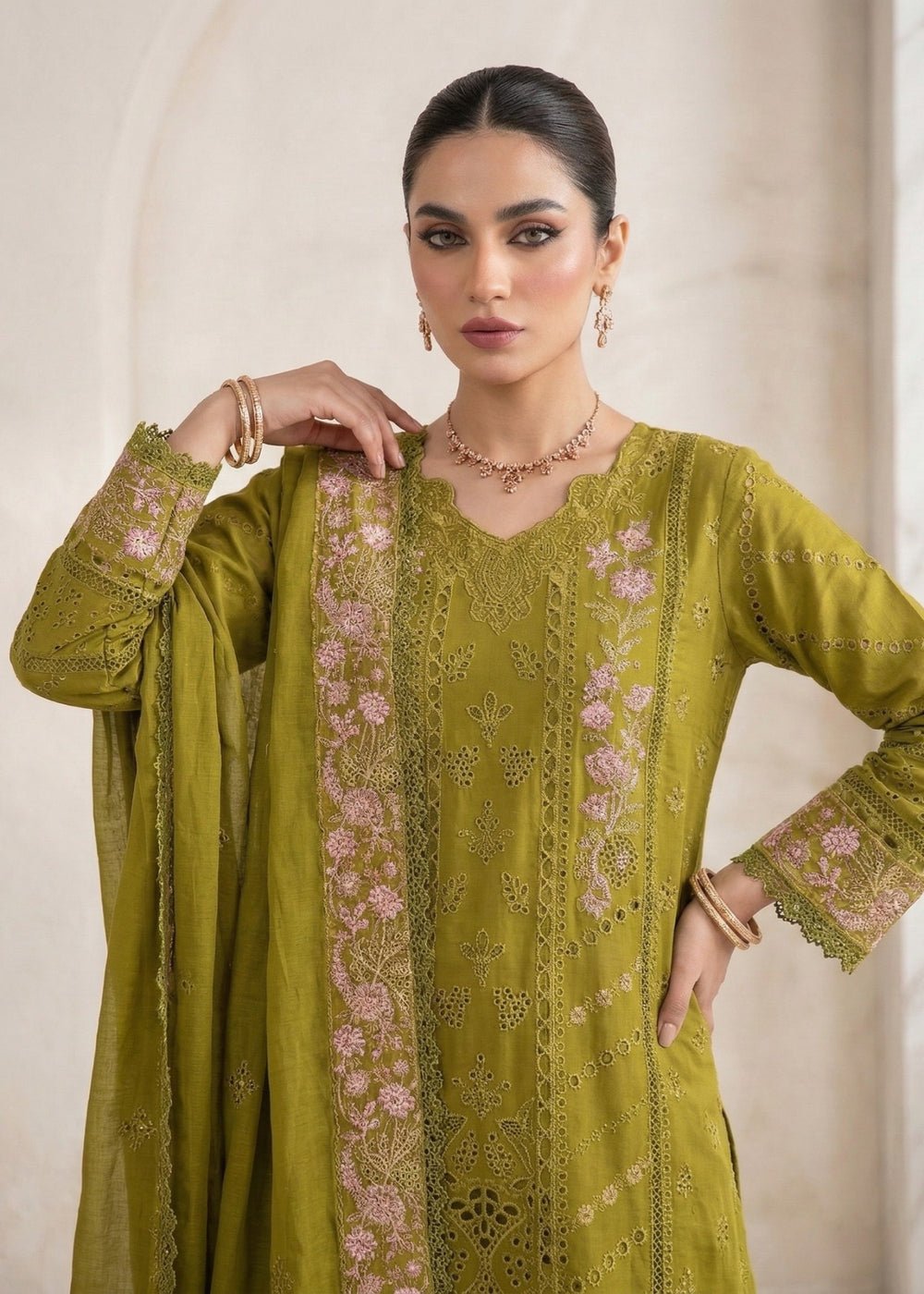 Diara Couture | Eid Lawn 26 | LAWN - LP-07-Brand:Diara Couture-Type:Ladies Clothes-Mehndi Green-Lawn-House of Maryam- Buy in UK, USA
