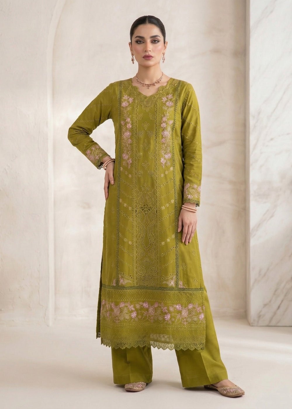 Diara Couture | Eid Lawn 26 | LAWN - LP-07-Brand:Diara Couture-Type:Ladies Clothes-Mehndi Green-Lawn-House of Maryam- Buy in UK, USA