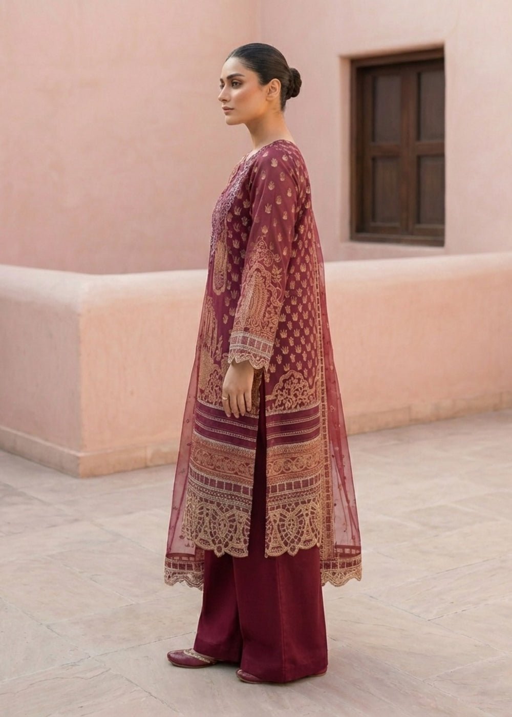 Diara Couture | Eid Lawn 26 | MIRAAJ - LAWN-18-Brand:Diara Couture-Type:Ladies Clothes-Coral Brown-Lawn-House of Maryam- Buy in UK, USA