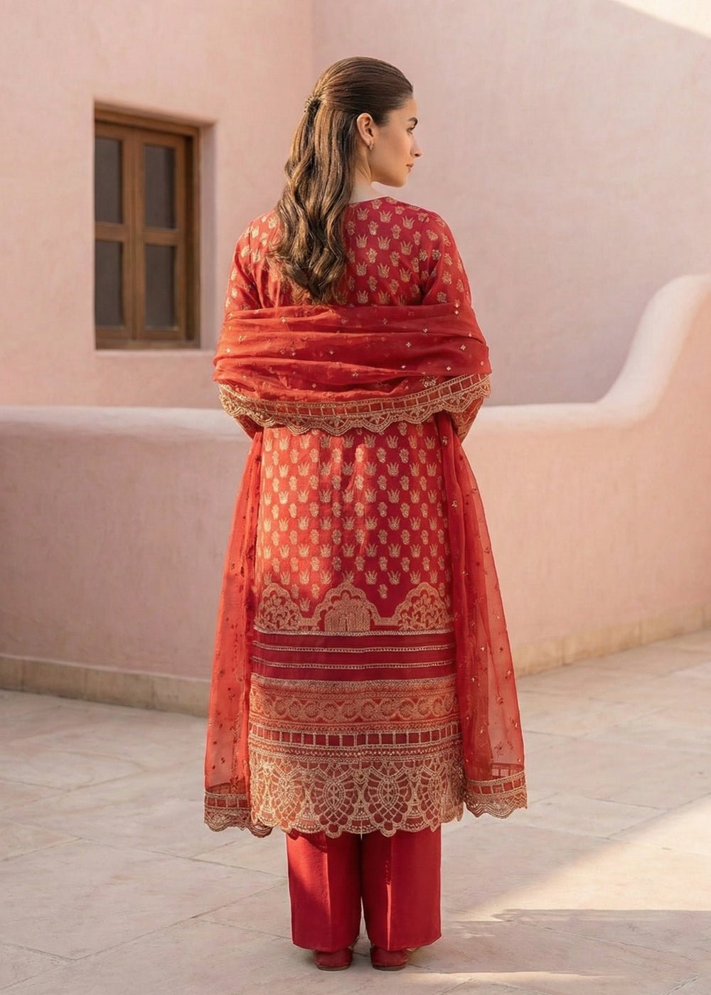 Diara Couture | Eid Lawn 26 | MIRAAJ - LAWN-18-Brand:Diara Couture-Type:Ladies Clothes-Red-Lawn-House of Maryam- Buy in UK, USA