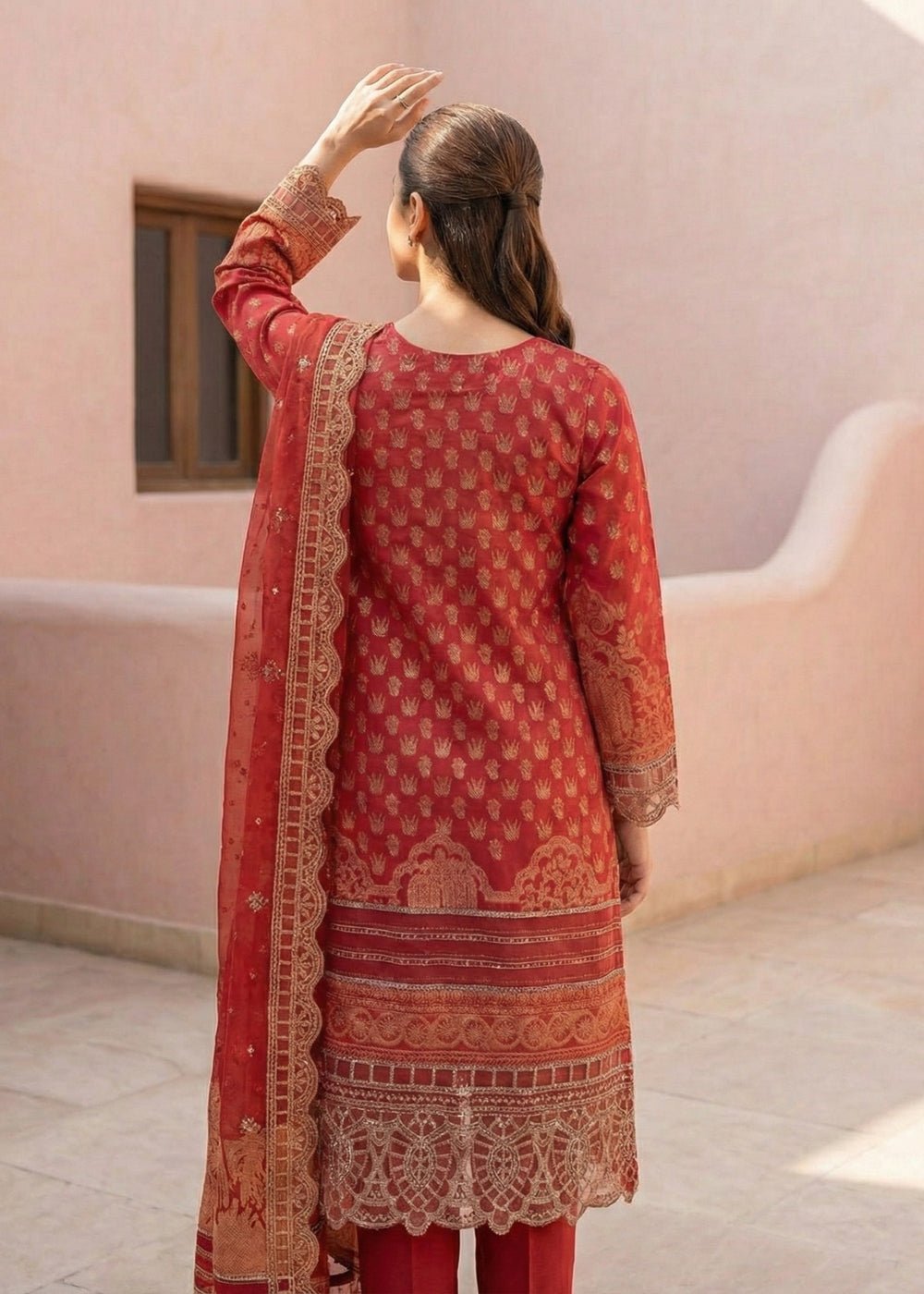 Diara Couture | Eid Lawn 26 | MIRAAJ - LAWN-18-Brand:Diara Couture-Type:Ladies Clothes-Red-Lawn-House of Maryam- Buy in UK, USA