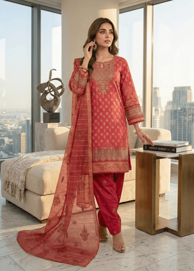 Diara Couture | Eid Lawn 26 | NAISHA - ZD-23-Brand:Diara Couture-Type:Ladies Clothes-Red-Jacquard-House of Maryam- Buy in UK, USA