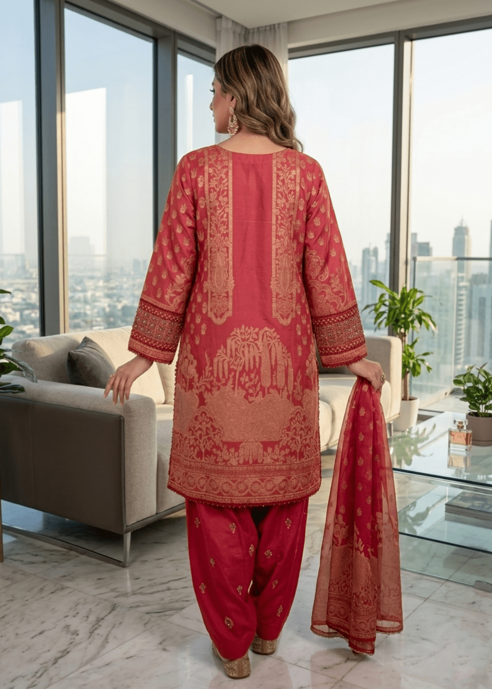 Diara Couture | Eid Lawn 26 | NAISHA - ZD-23-Brand:Diara Couture-Type:Ladies Clothes-Red-Jacquard-House of Maryam- Buy in UK, USA