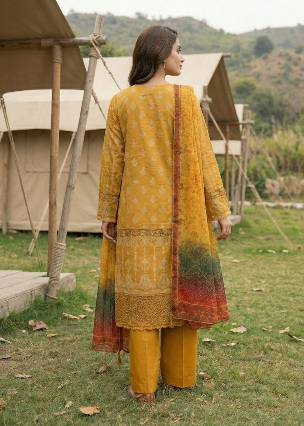 Diara Couture | Eid Lawn 26 | PEARL - ZD-17-Brand:Diara Couture-Type:Ladies Clothes-Mustard-Jacquard-House of Maryam- Buy in UK, USA