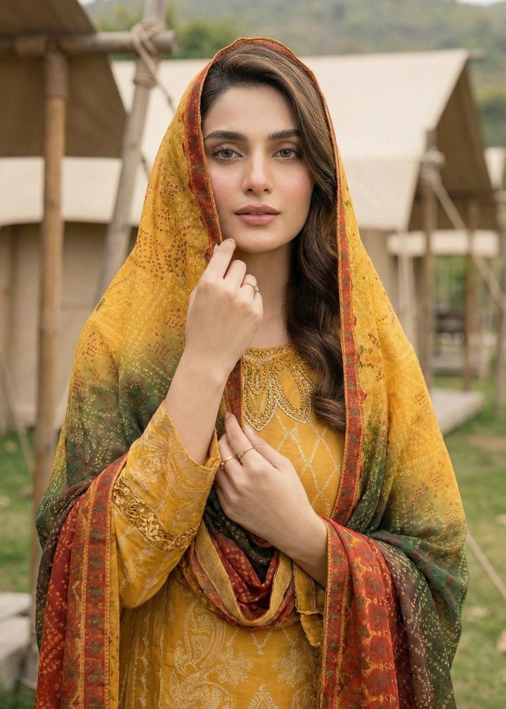 Diara Couture | Eid Lawn 26 | PEARL - ZD-17-Brand:Diara Couture-Type:Ladies Clothes-Mustard-Jacquard-House of Maryam- Buy in UK, USA