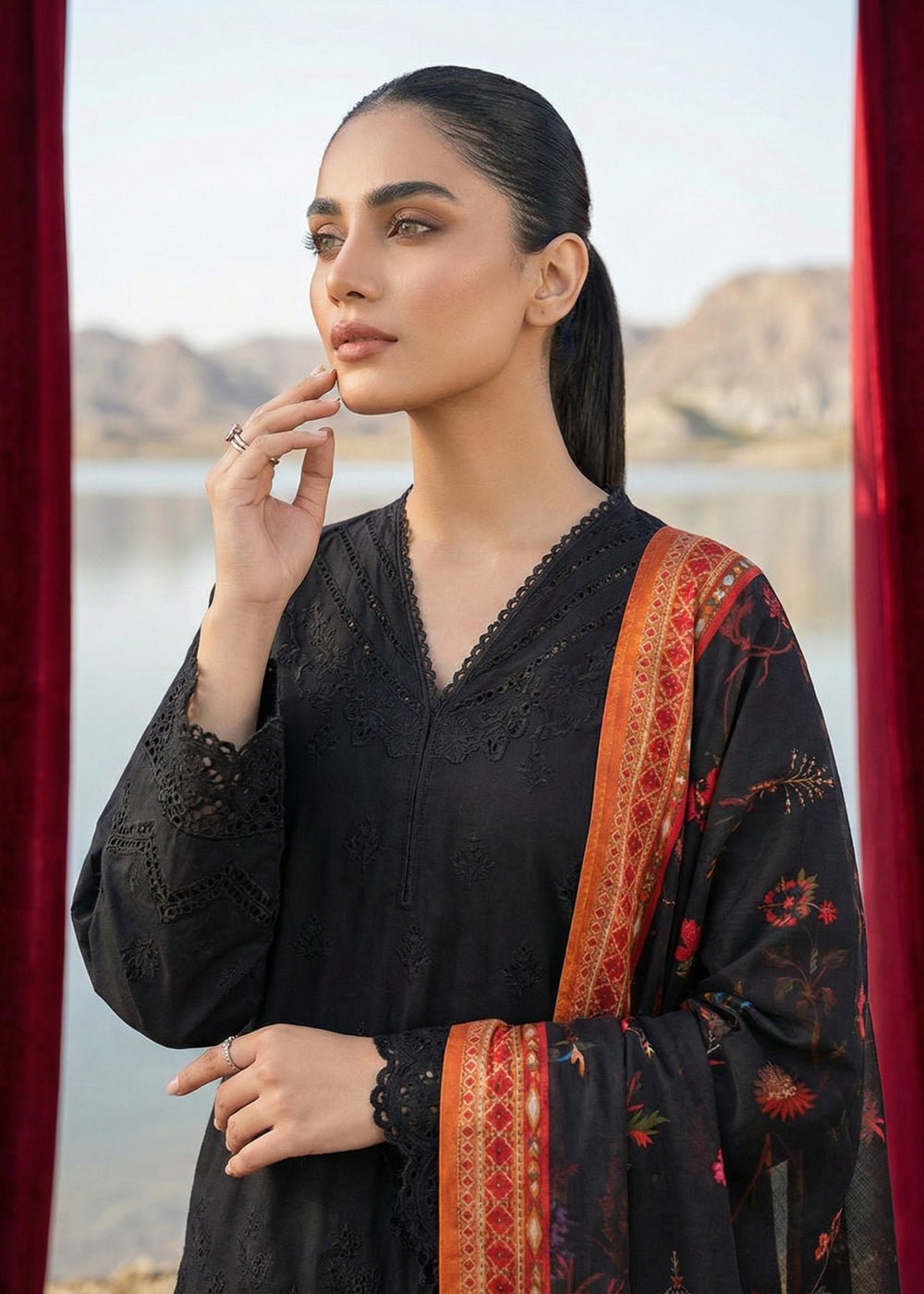 Diara Couture | Eid Lawn 26 | ZELI - ZD-5060-Brand:Diara Couture-Type:Ladies Clothes-Black-Cotton-House of Maryam- Buy in UK, USA