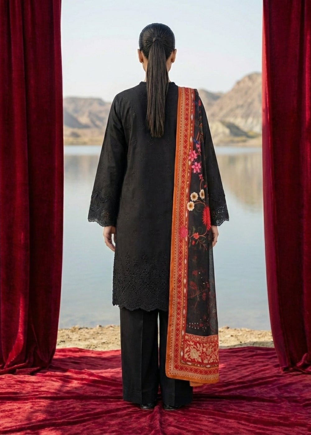 Diara Couture | Eid Lawn 26 | ZELI - ZD-5060-Brand:Diara Couture-Type:Ladies Clothes-Black-Cotton-House of Maryam- Buy in UK, USA