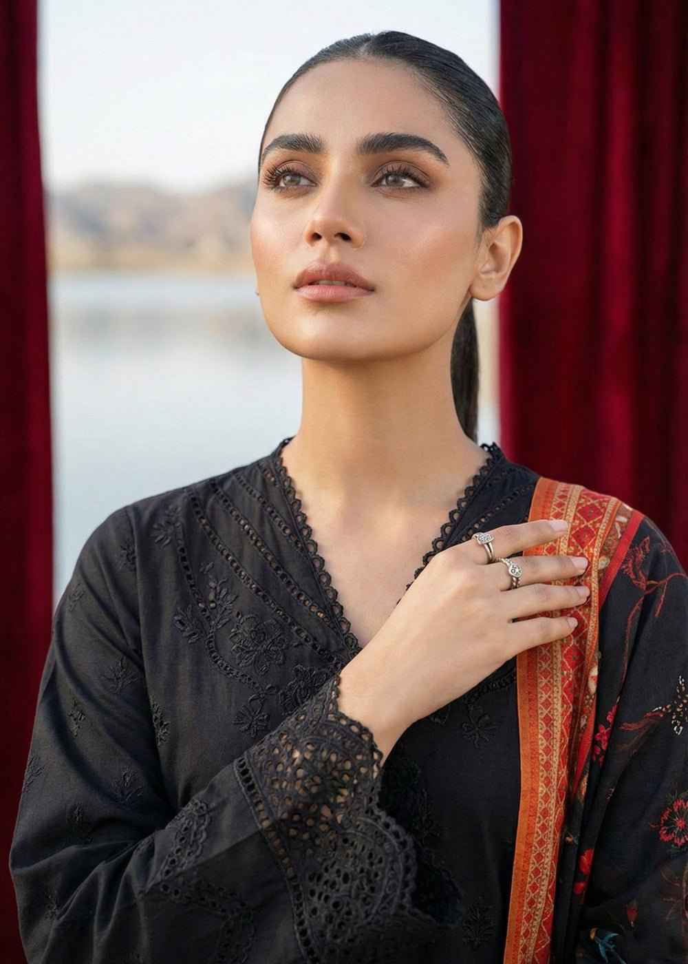 Diara Couture | Eid Lawn 26 | ZELI - ZD-5060-Brand:Diara Couture-Type:Ladies Clothes-Black-Cotton-House of Maryam- Buy in UK, USA