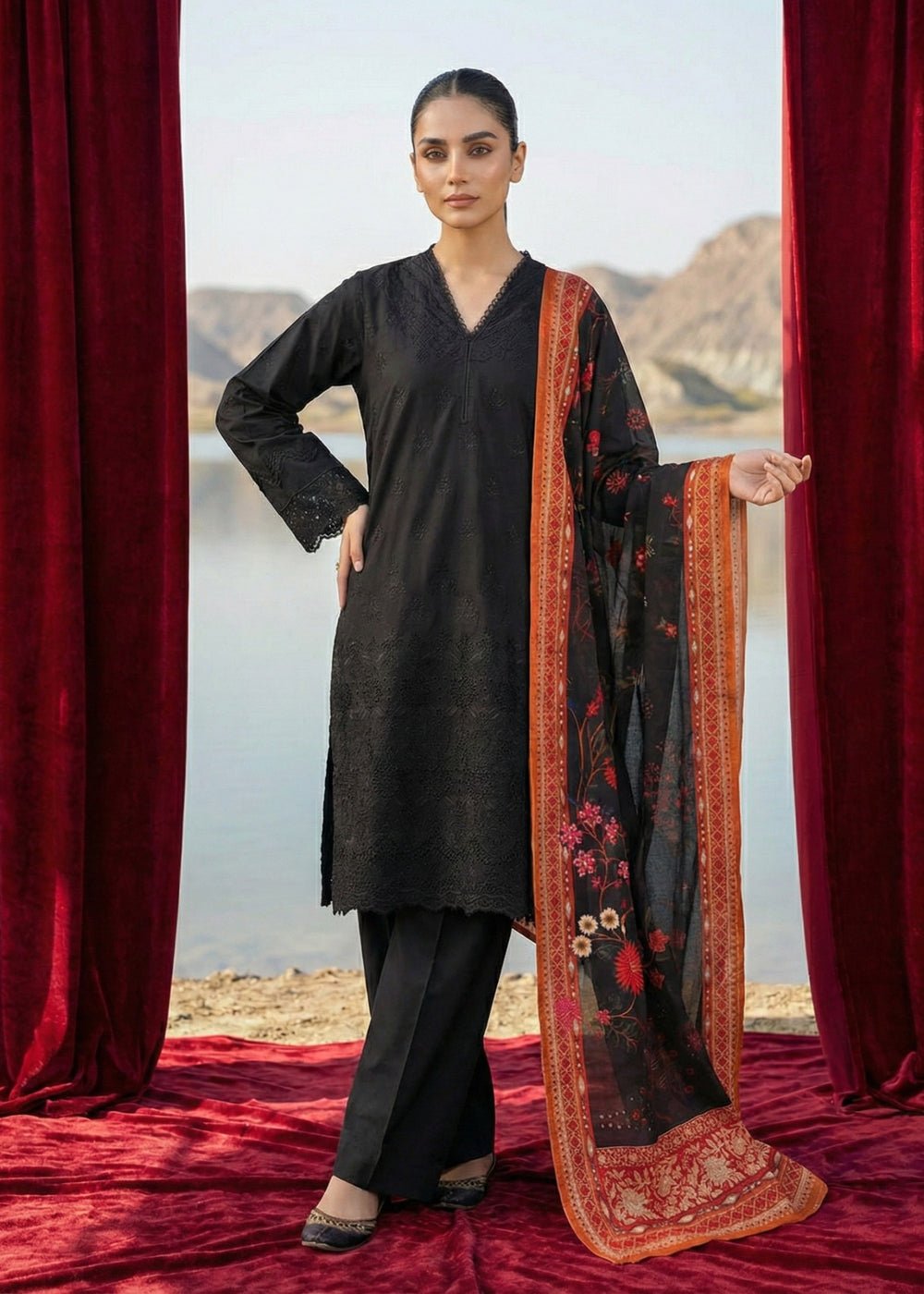 Diara Couture | Eid Lawn 26 | ZELI - ZD-5060-Brand:Diara Couture-Type:Ladies Clothes-Black-Cotton-House of Maryam- Buy in UK, USA