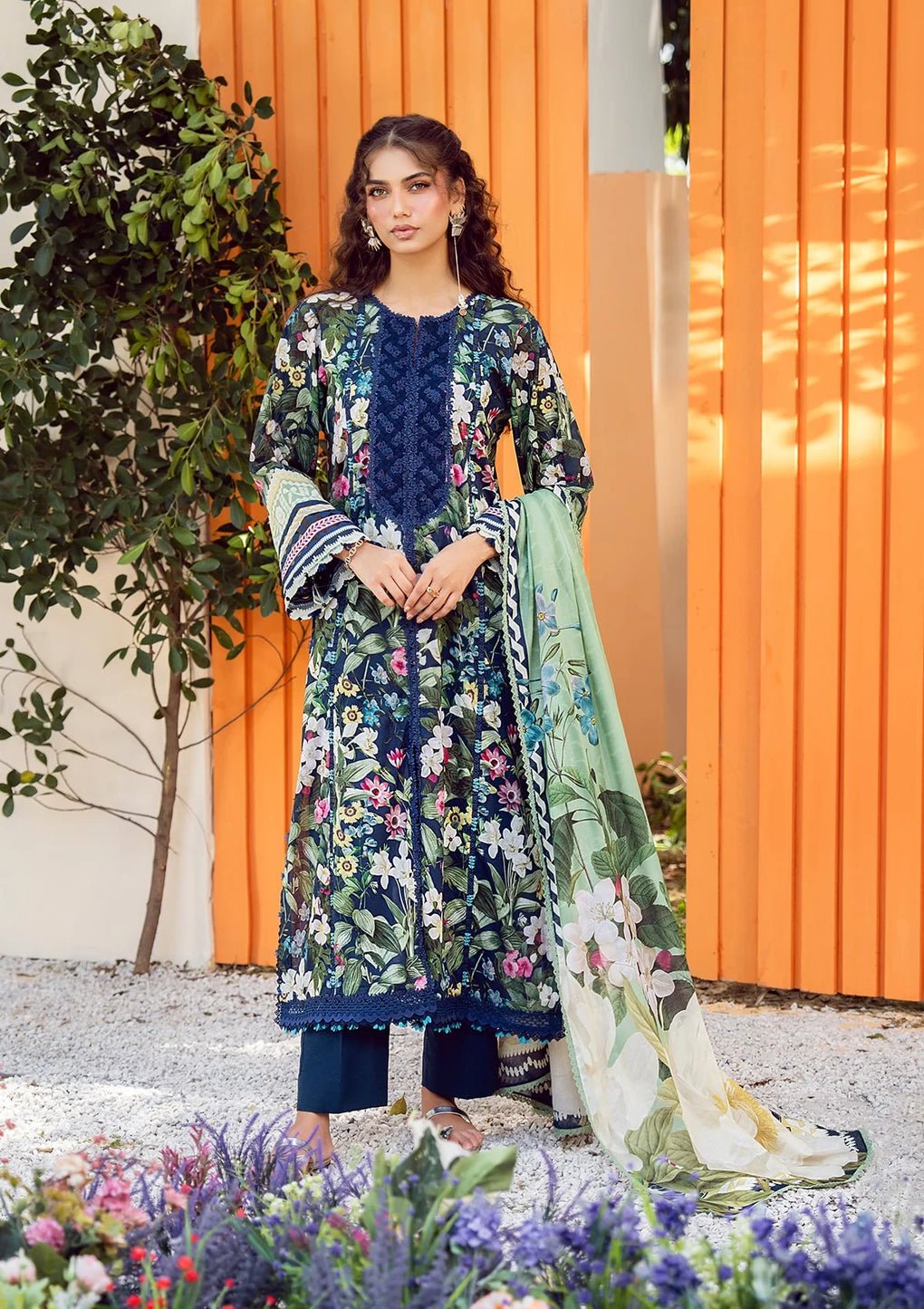 Elaf Premium | Prints 25 | EPS-1A MEADOW MUSE-Brand:Elaf Premium-Type:Ladies Clothes-Navy Blue-Lawn-House of Maryam- Buy in UK, USA