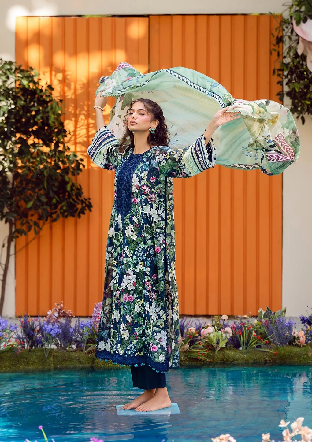 Elaf Premium | Prints 25 | EPS-1A MEADOW MUSE-Brand:Elaf Premium-Type:Ladies Clothes-Navy Blue-Lawn-House of Maryam- Buy in UK, USA