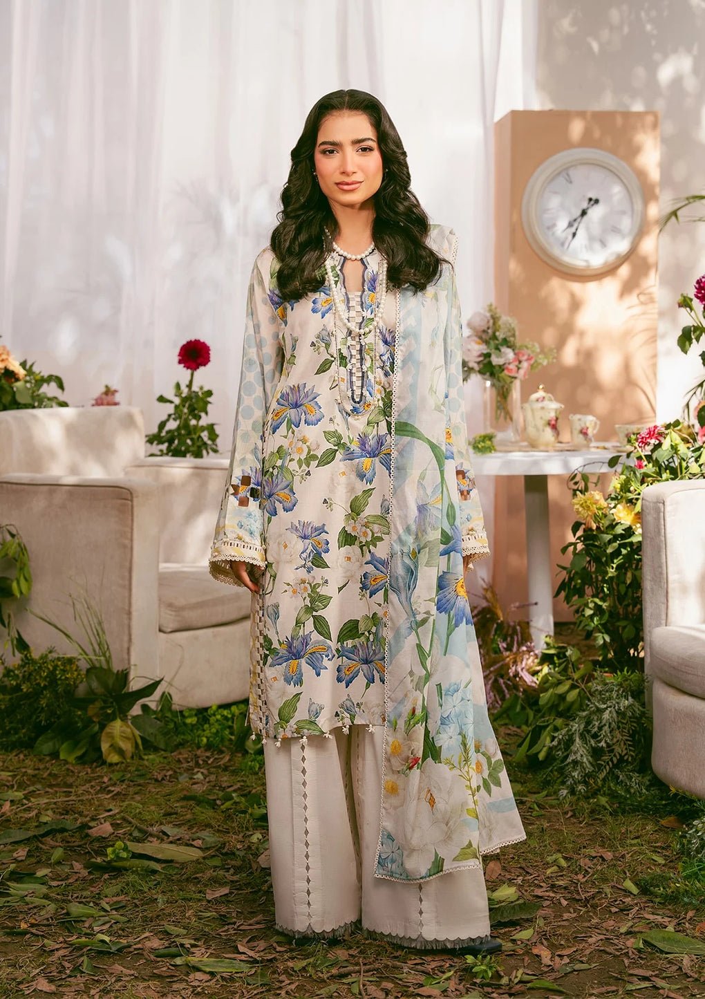 Elaf Premium | Prints 25 | EPS-6A IVORY PETALS-Brand:Elaf Premium-Type:Ladies Clothes-Beige-Lawn-House of Maryam- Buy in UK, USA