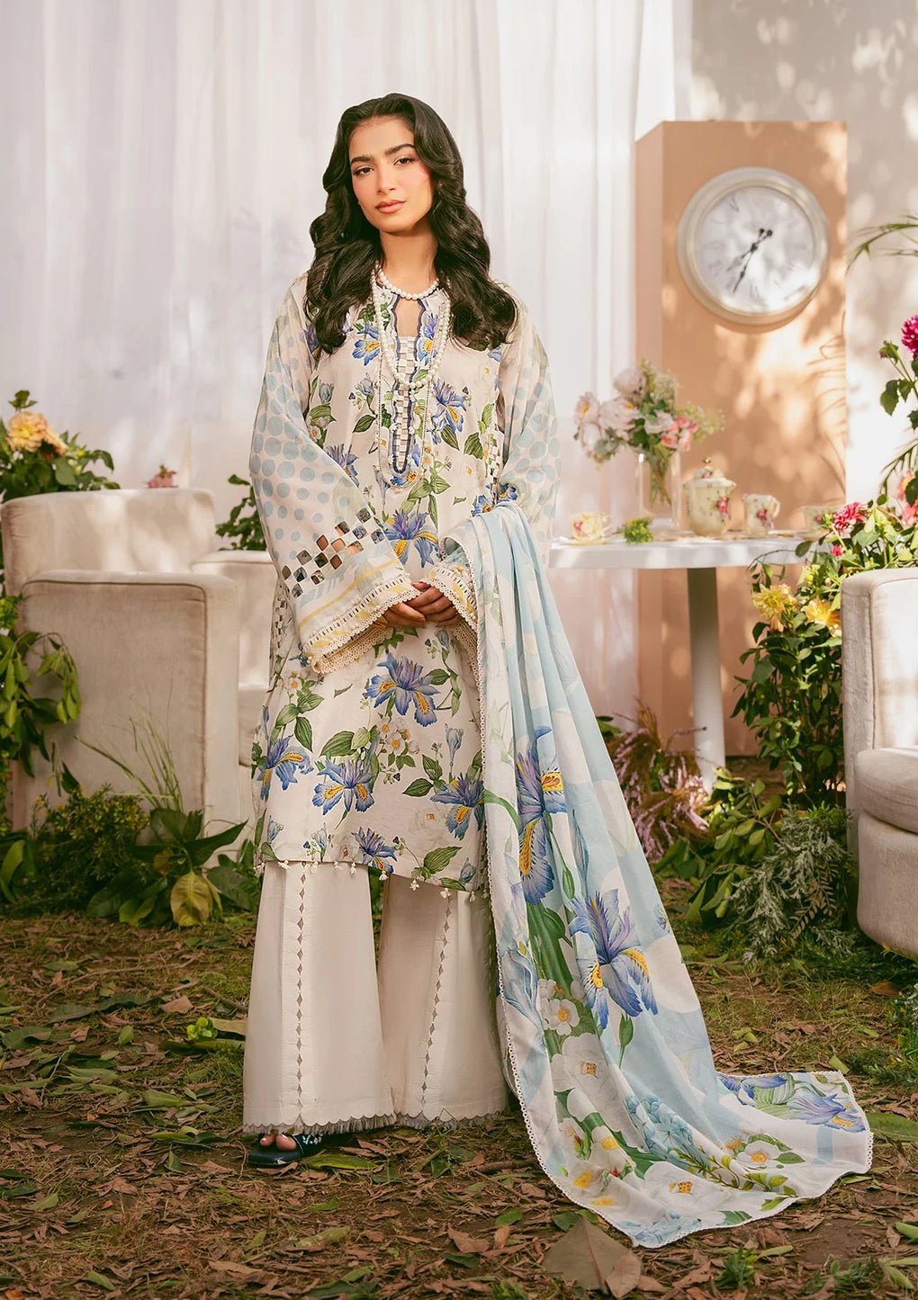 Elaf Premium | Prints 25 | EPS-6A IVORY PETALS-Brand:Elaf Premium-Type:Ladies Clothes-Beige-Lawn-House of Maryam- Buy in UK, USA