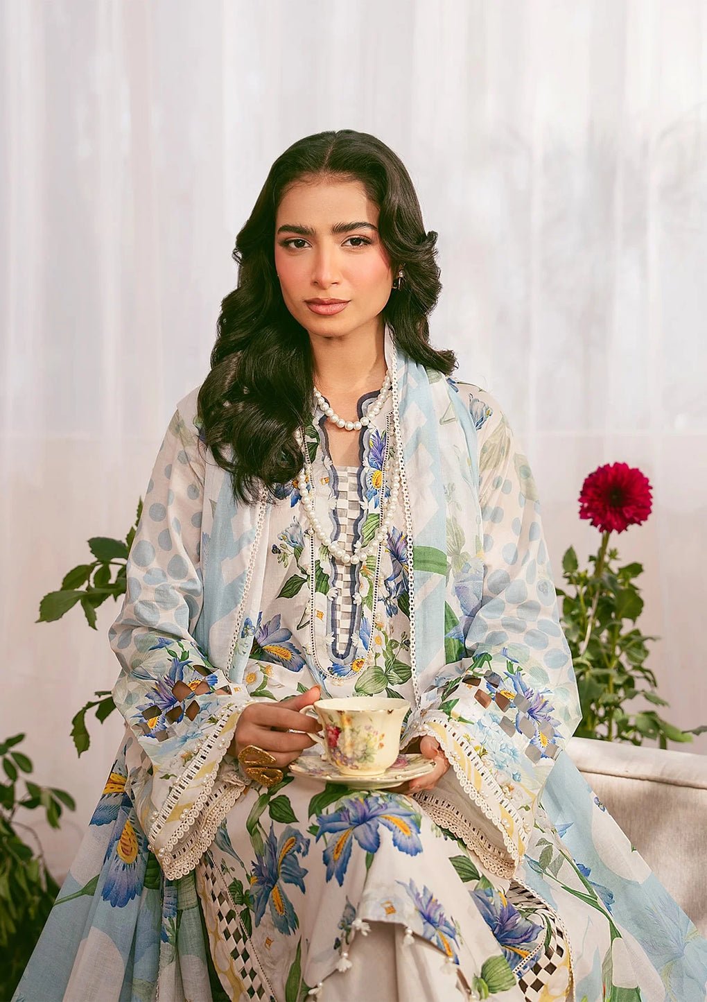 Elaf Premium | Prints 25 | EPS-6A IVORY PETALS-Brand:Elaf Premium-Type:Ladies Clothes-Beige-Lawn-House of Maryam- Buy in UK, USA