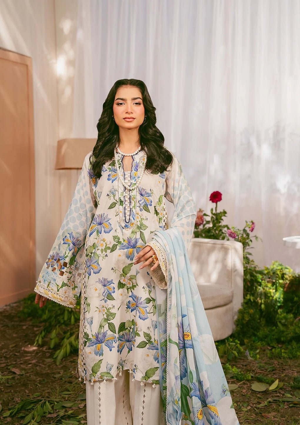 Elaf Premium | Prints 25 | EPS-6A IVORY PETALS-Brand:Elaf Premium-Type:Ladies Clothes-Beige-Lawn-House of Maryam- Buy in UK, USA