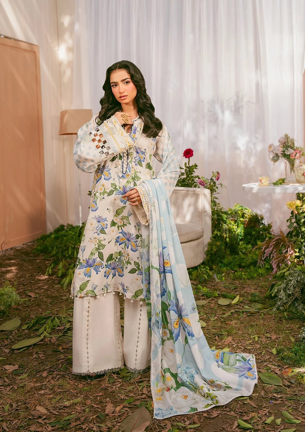 Elaf Premium | Prints 25 | EPS-6A IVORY PETALS-Brand:Elaf Premium-Type:Ladies Clothes-Beige-Lawn-House of Maryam- Buy in UK, USA