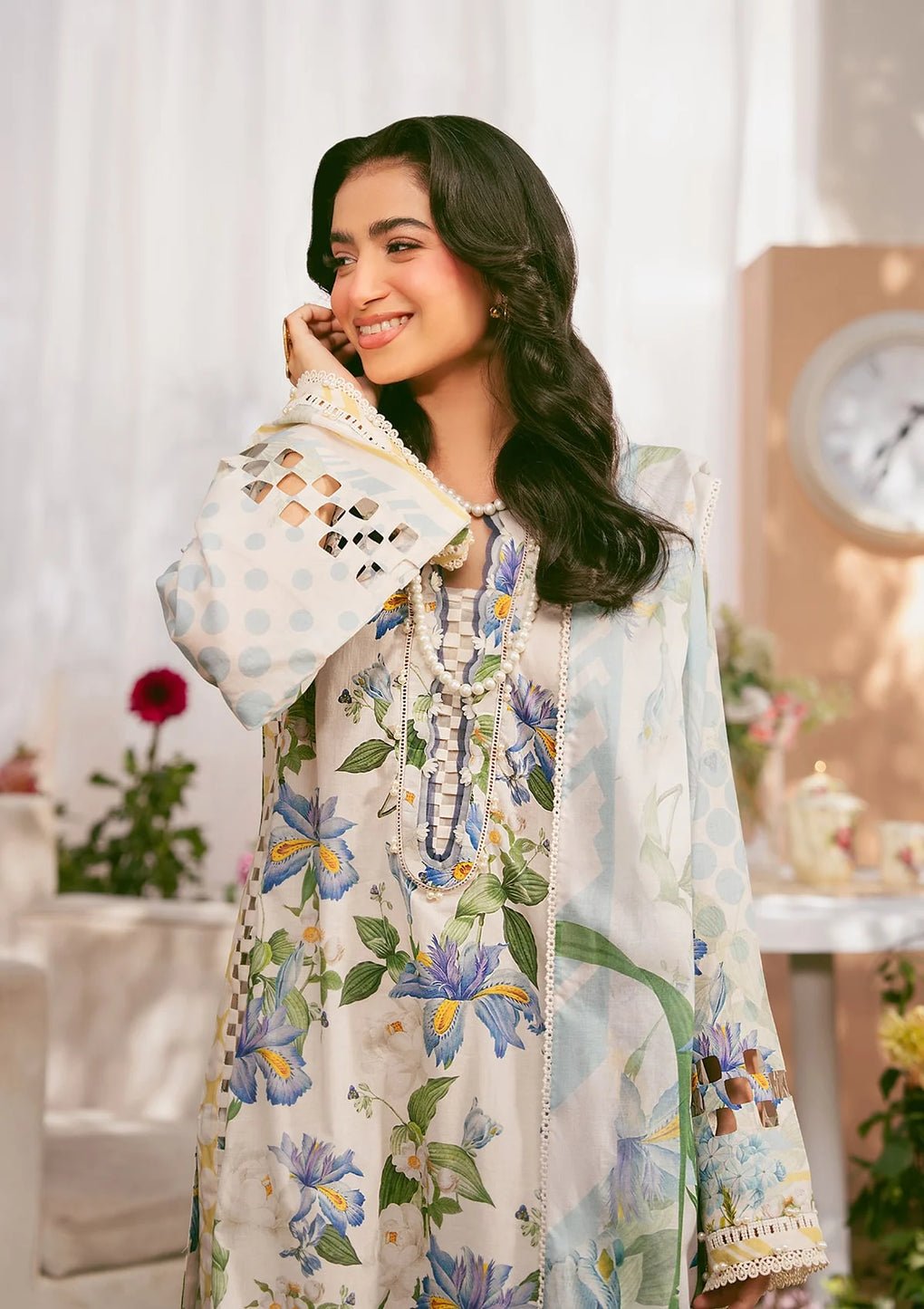 Elaf Premium | Prints 25 | EPS-6A IVORY PETALS-Brand:Elaf Premium-Type:Ladies Clothes-Beige-Lawn-House of Maryam- Buy in UK, USA