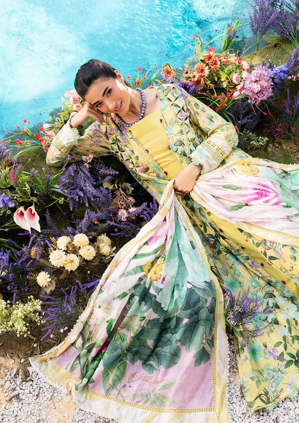 Elaf Premium | Prints 25 | EPS-7A DAISY FIELDS-Brand:Elaf Premium-Type:Ladies Clothes-Yellow-Lawn-House of Maryam- Buy in UK, USA