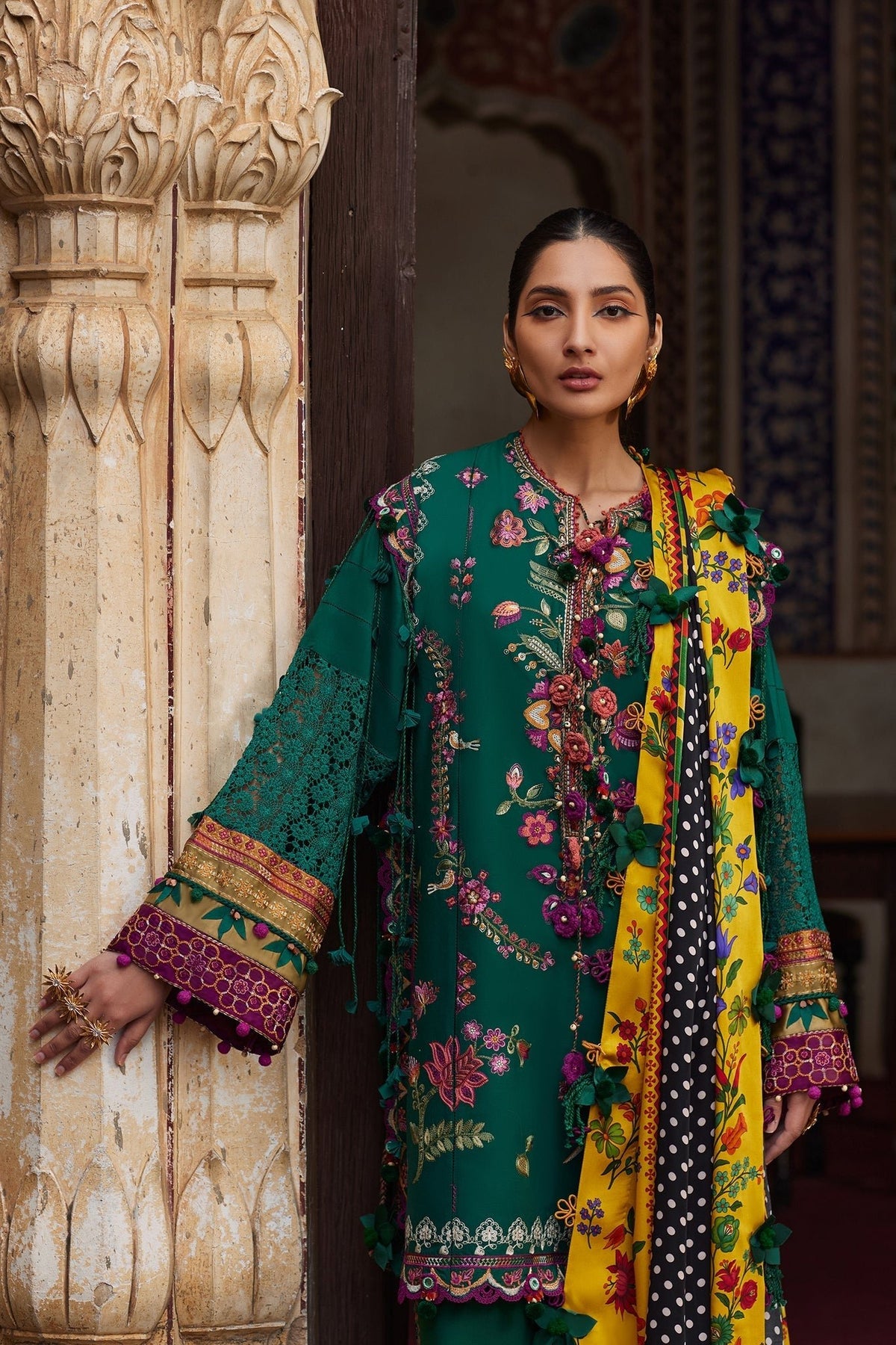 Elan | Luxury Lawn 25 | AURIELLE (EL25-06 A)-Brand:Elan-Type:Ladies Clothes-Emerald Green-Lawn-House of Maryam- Buy in UK, USA