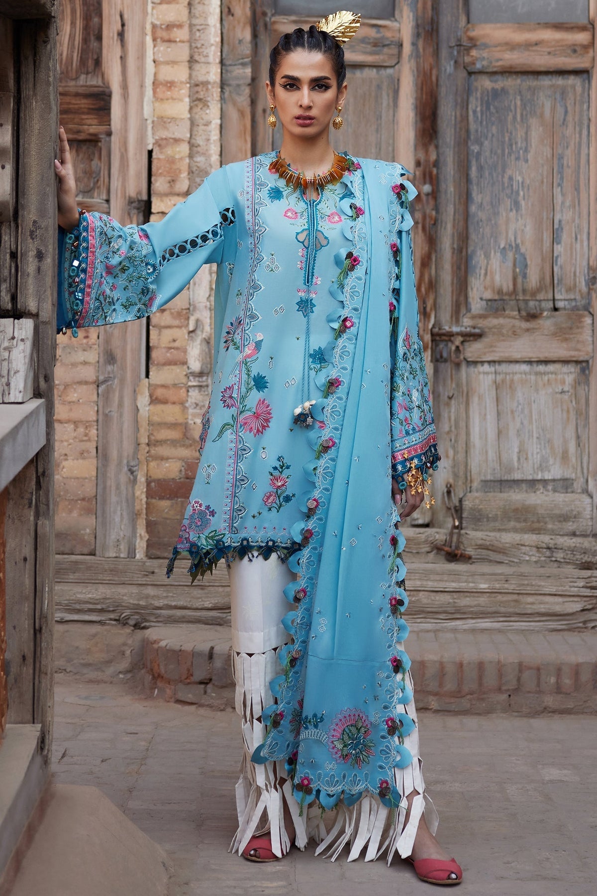Elan | Luxury Lawn 25 | ISLA BLEU (EL25-11 A)-Brand:Elan-Type:Ladies Clothes-Denium Blue-Lawn-House of Maryam- Buy in UK, USA