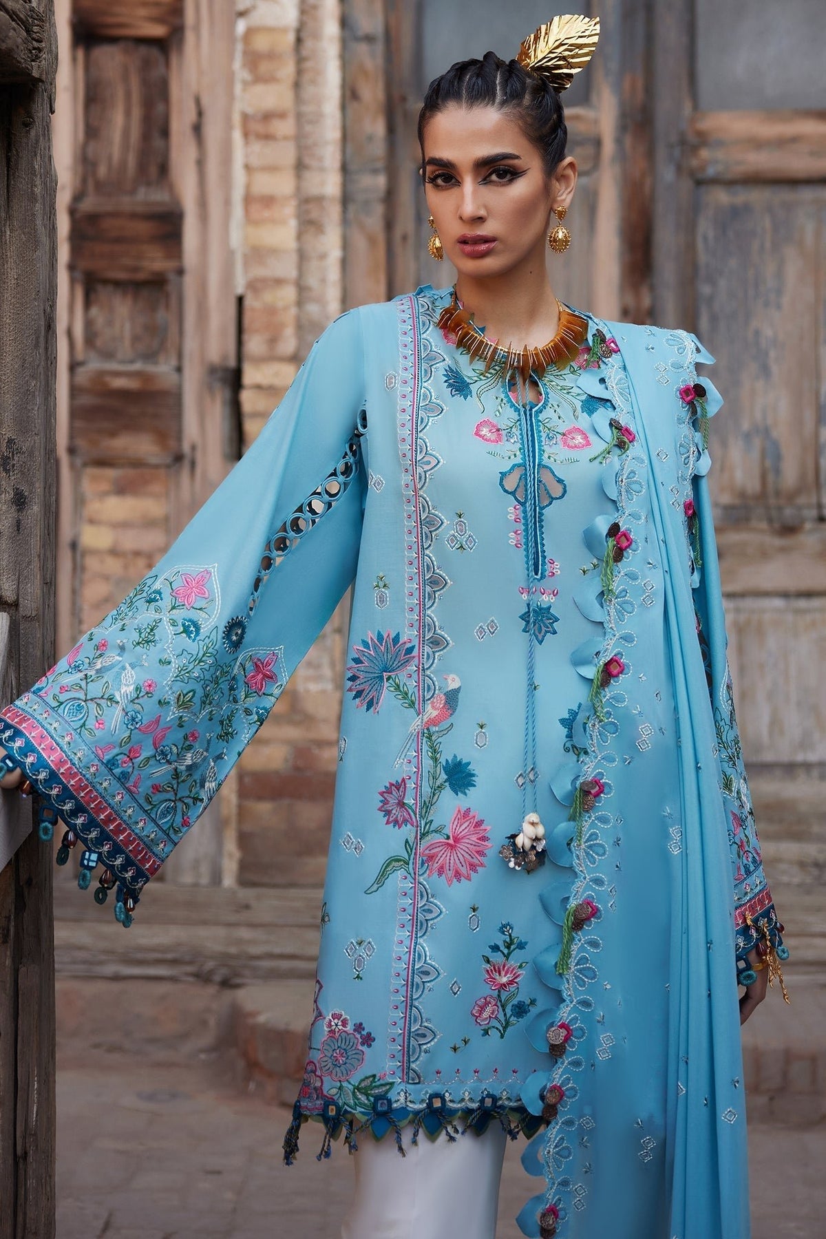 Elan | Luxury Lawn 25 | ISLA BLEU (EL25-11 A)-Brand:Elan-Type:Ladies Clothes-Denium Blue-Lawn-House of Maryam- Buy in UK, USA