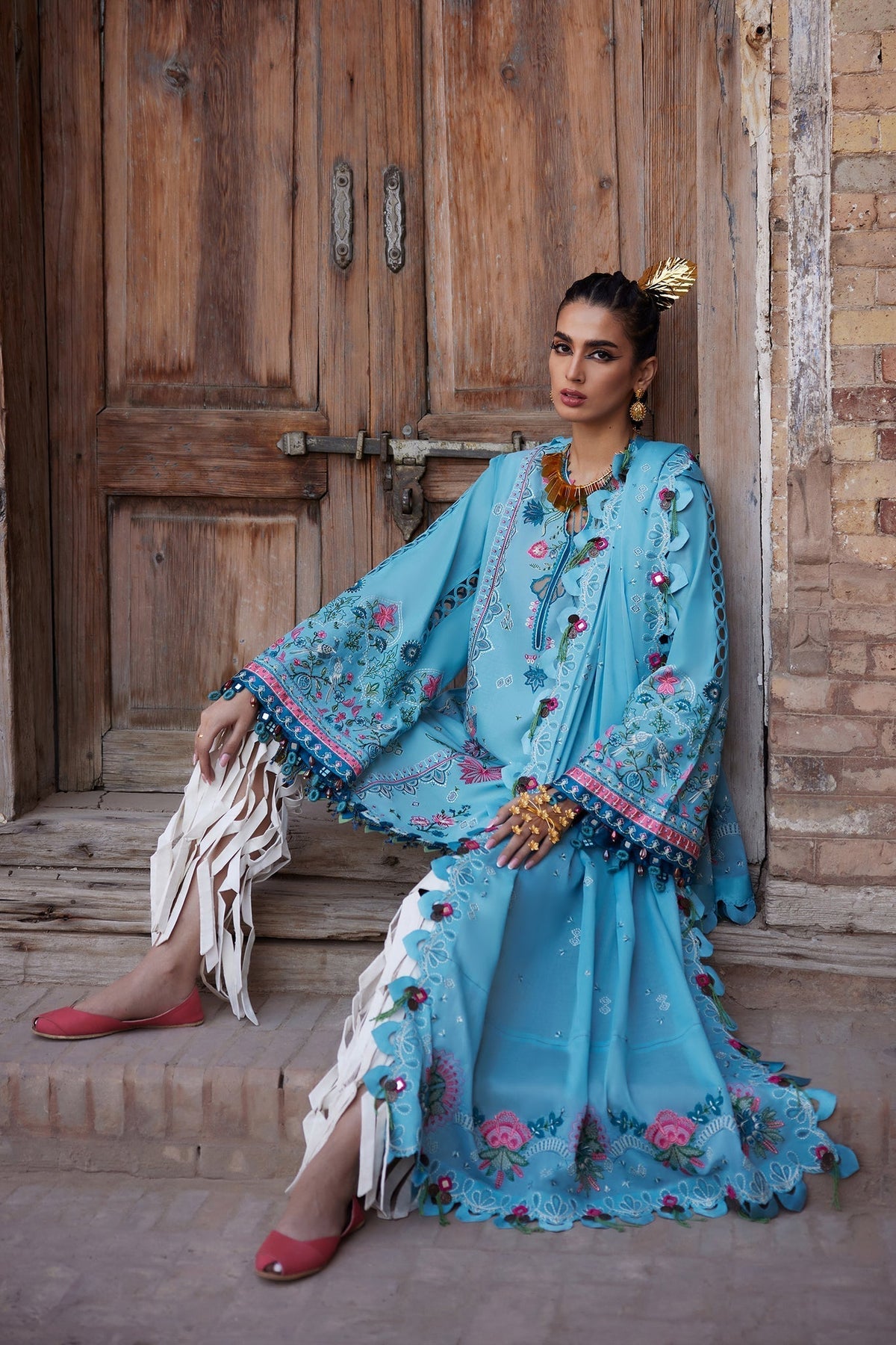 Elan | Luxury Lawn 25 | ISLA BLEU (EL25-11 A)-Brand:Elan-Type:Ladies Clothes-Denium Blue-Lawn-House of Maryam- Buy in UK, USA