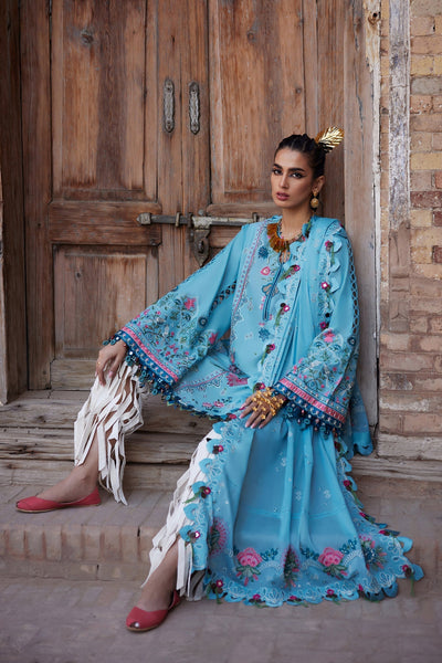 Elan | Luxury Lawn 25 | ISLA BLEU (EL25-11 A)-Brand:Elan-Type:Ladies Clothes-Denium Blue-Lawn-House of Maryam- Buy in UK, USA