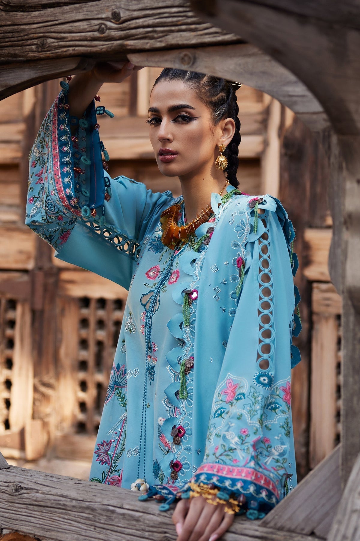 Elan | Luxury Lawn 25 | ISLA BLEU (EL25-11 A)-Brand:Elan-Type:Ladies Clothes-Denium Blue-Lawn-House of Maryam- Buy in UK, USA