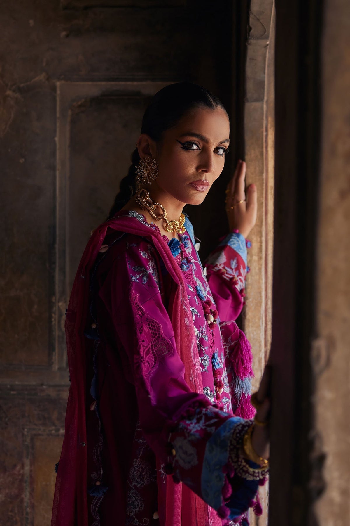 Elan | Luxury Lawn 25 | OPHELIA (EL25-10 B)-Brand:Elan-Type:Ladies Clothes-Magenta-Lawn-House of Maryam- Buy in UK, USA