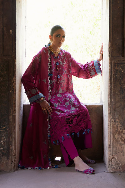 Elan | Luxury Lawn 25 | OPHELIA (EL25-10 B)-Brand:Elan-Type:Ladies Clothes-Magenta-Lawn-House of Maryam- Buy in UK, USA